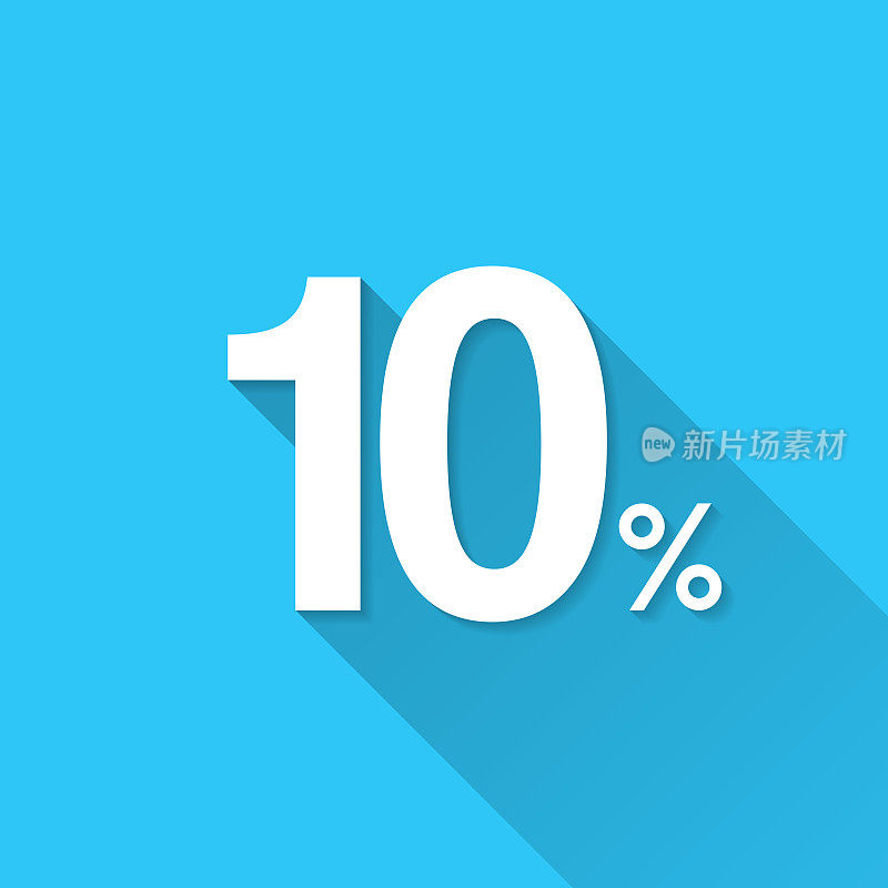 10% - 10%。图标在蓝色背景-平面设计与长阴影